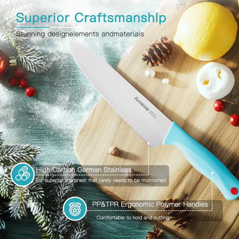 14 Pcs Kitchen Knife Set with Built-in Sharpener Block, Dishwasher Safe, Teal