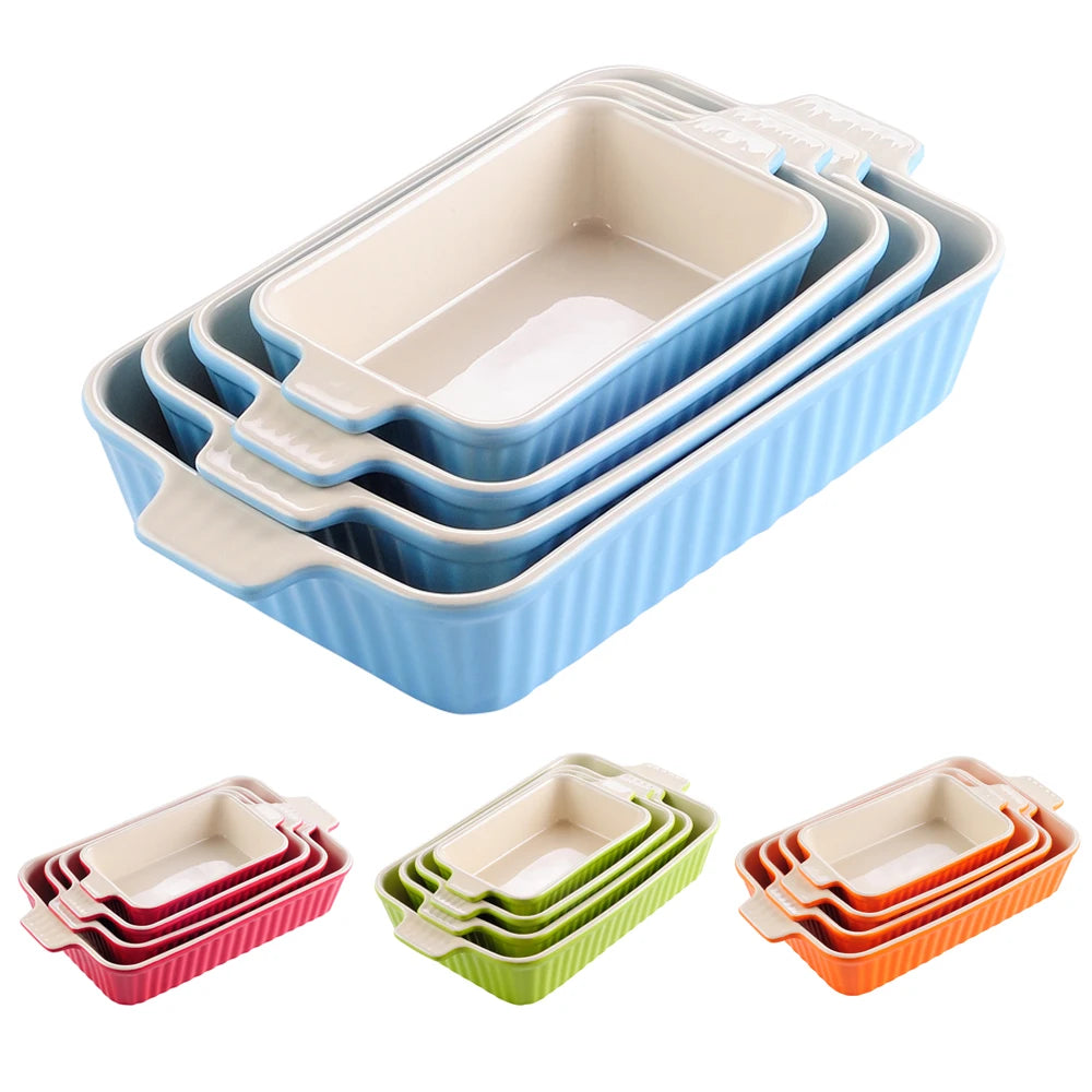 4-Piece Table Baking Dish Plate Set with Ceramic Handle