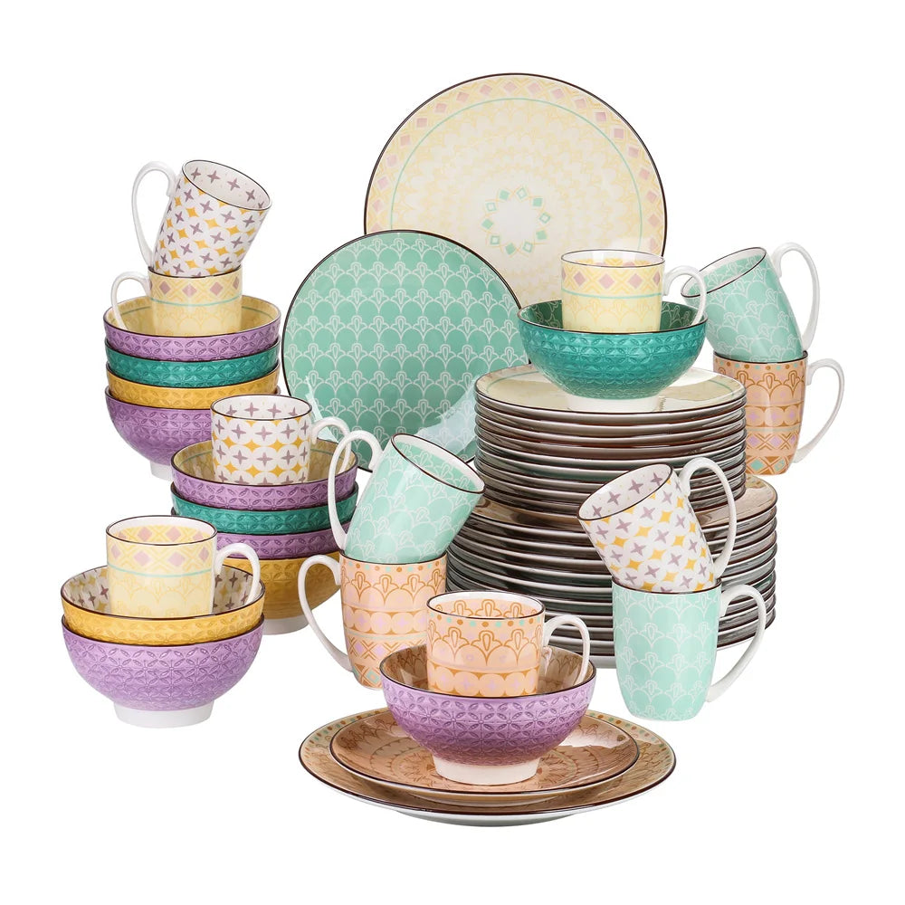 Vancasso Tulip 16/32/48-Piece 4-Color 4-Design Porcelain Dinnerware Set