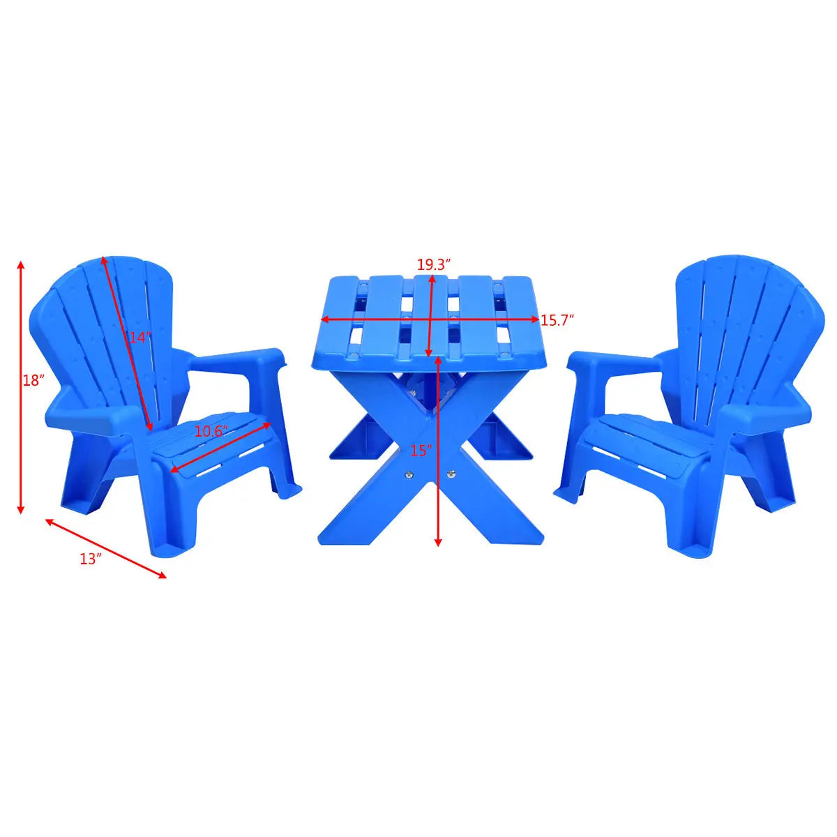 Plastic Children Kids Table & Chair Set 3-Piece Play Furniture In/Outdoor (Blue)