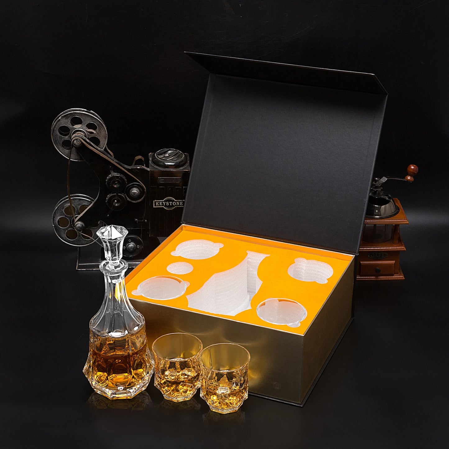 Crafted Whiskey Decanter Set with 4 Crystal Glasses in Gift Box