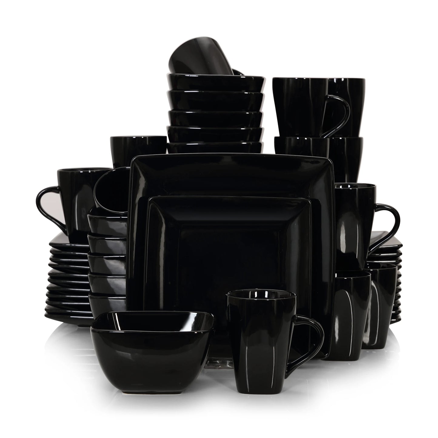 16/32/48-Piece Black Ceramic Porcelain Square Dinnerware Set