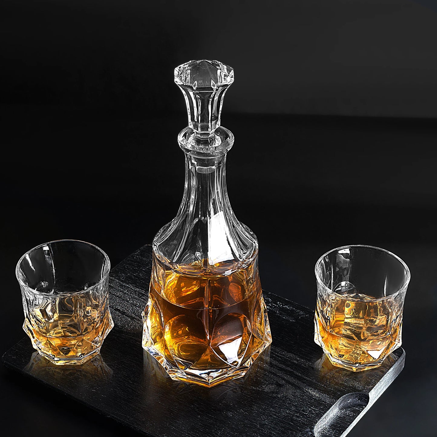 Crafted Whiskey Decanter Set with 4 Crystal Glasses in Gift Box