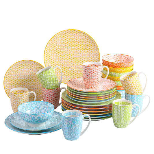 16/32/48-Pieces Porcelain Multi-Color Japanese-style Dinnerware Set