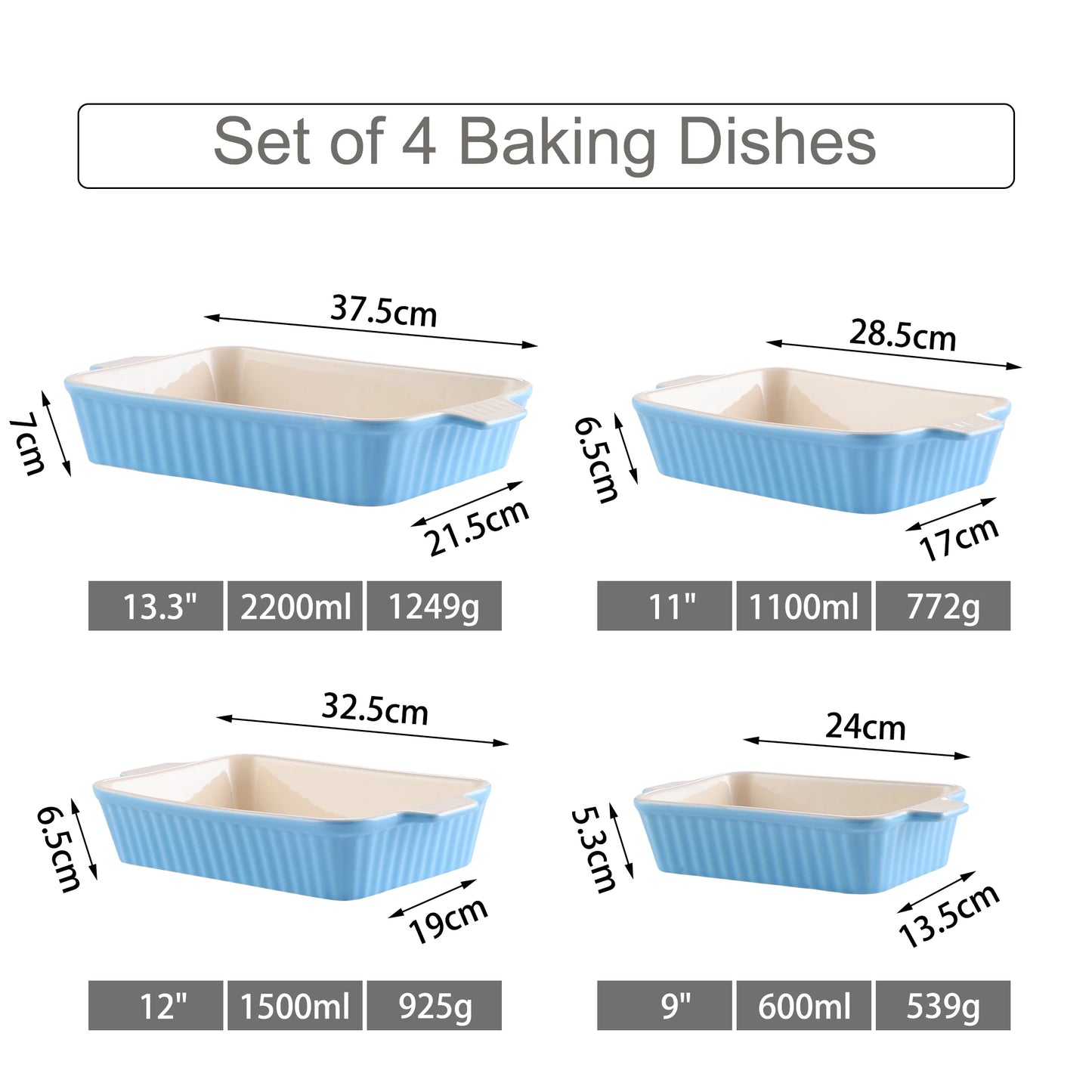 4-Piece Table Baking Dish Plate Set with Ceramic Handle