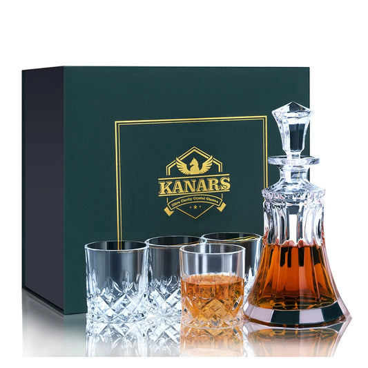 Crystal Whiskey Decanter Set with 4pcs Rock Glass Tumblers