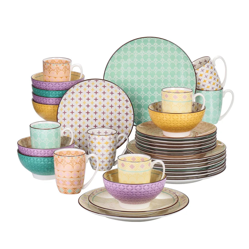 Vancasso Tulip 16/32/48-Piece 4-Color 4-Design Porcelain Dinnerware Set