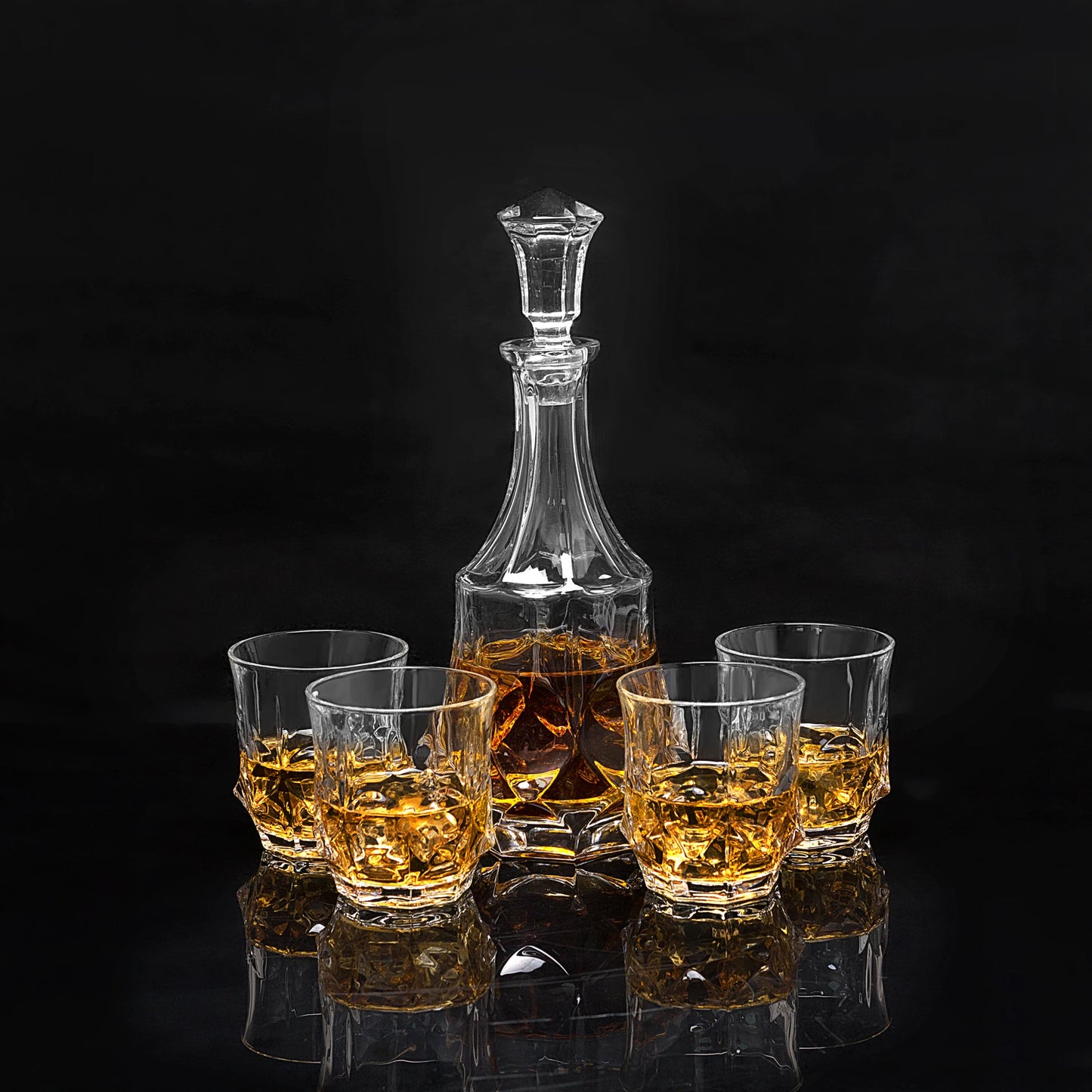 Crafted Whiskey Decanter Set with 4 Crystal Glasses in Gift Box