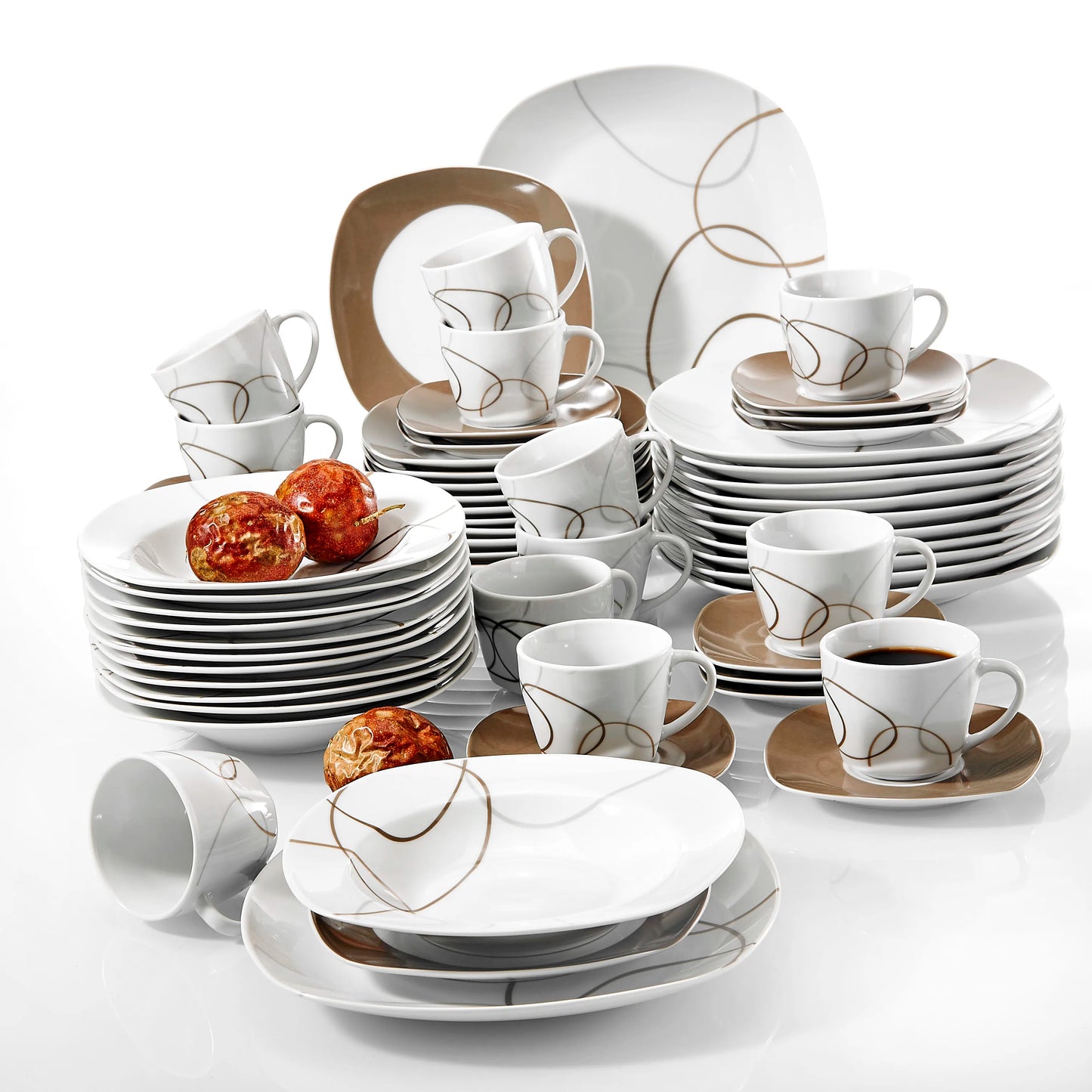 30/60-Piece Porcelain Ceramic Kitchen Dinner Plate Set with Dessert Plates/Soup Plates/Dinner Plates/Cups/Saucers