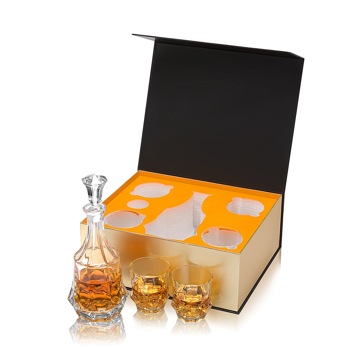 Crafted Whiskey Decanter Set with 4 Crystal Glasses in Gift Box