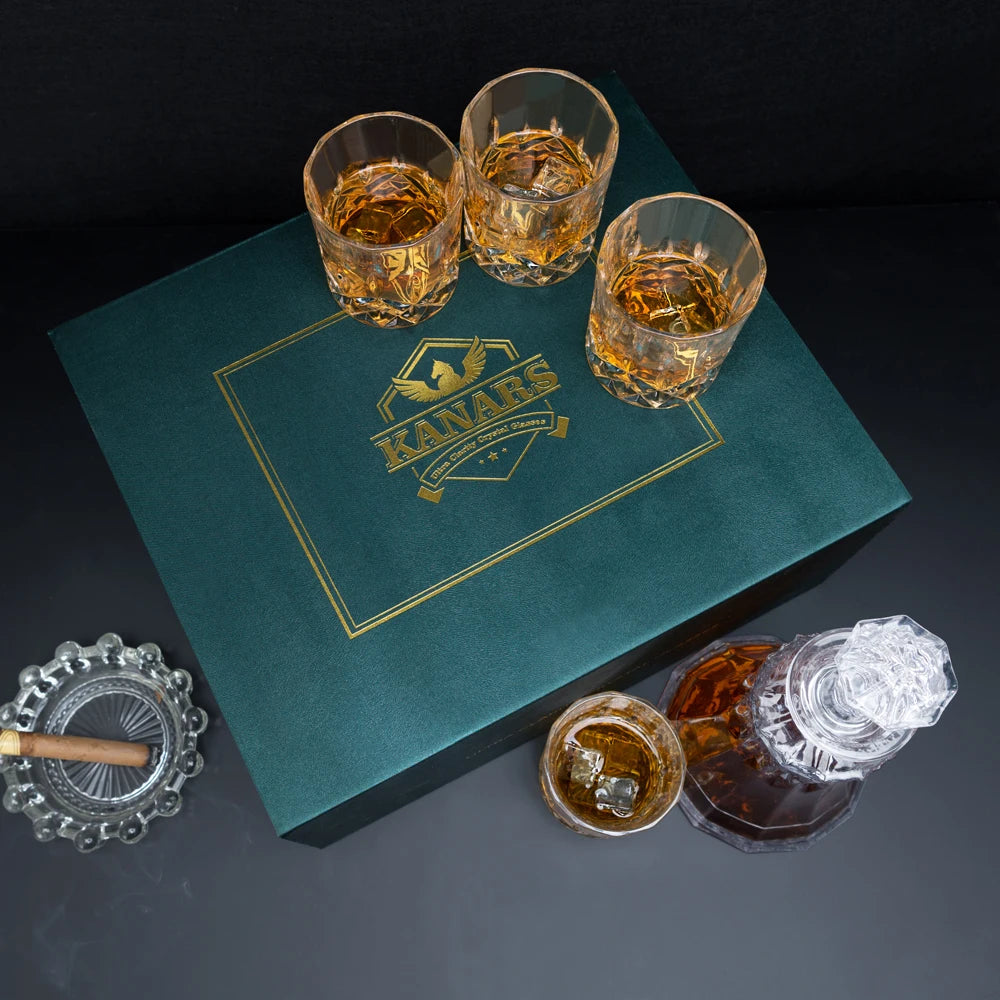 Crystal Whiskey Decanter Set with 4pcs Rock Glass Tumblers