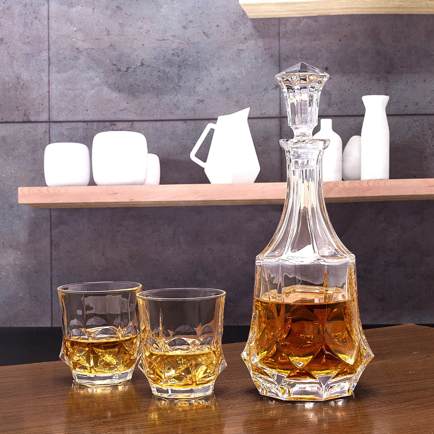 Crafted Whiskey Decanter Set with 4 Crystal Glasses in Gift Box