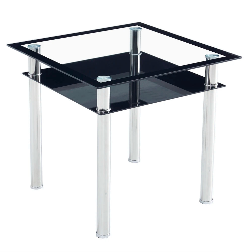 Double-layer Square Tempered Glass Stainless Steel  Dining Table Set