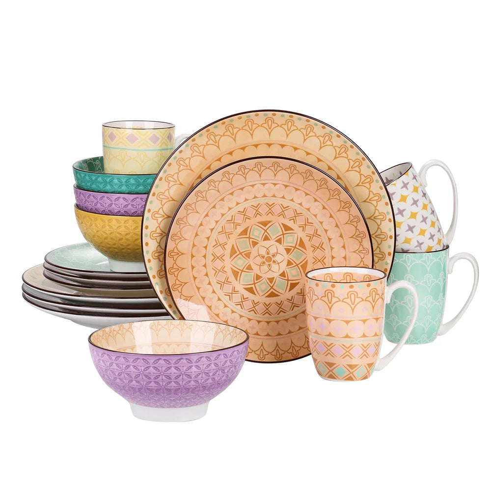 Vancasso Tulip 16/32/48-Piece 4-Color 4-Design Porcelain Dinnerware Set