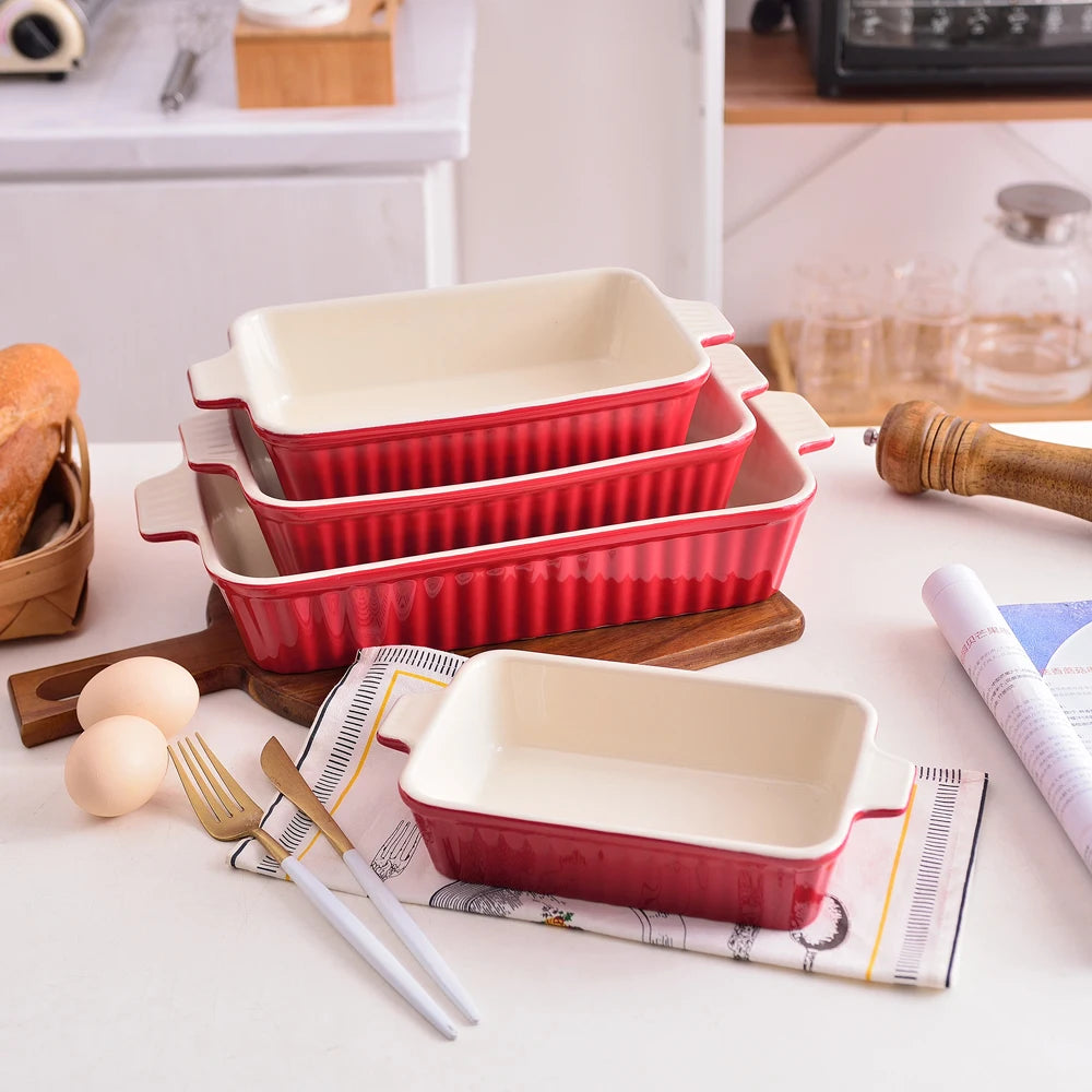 4-Piece Table Baking Dish Plate Set with Ceramic Handle