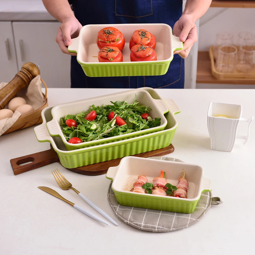 4-Piece Table Baking Dish Plate Set with Ceramic Handle