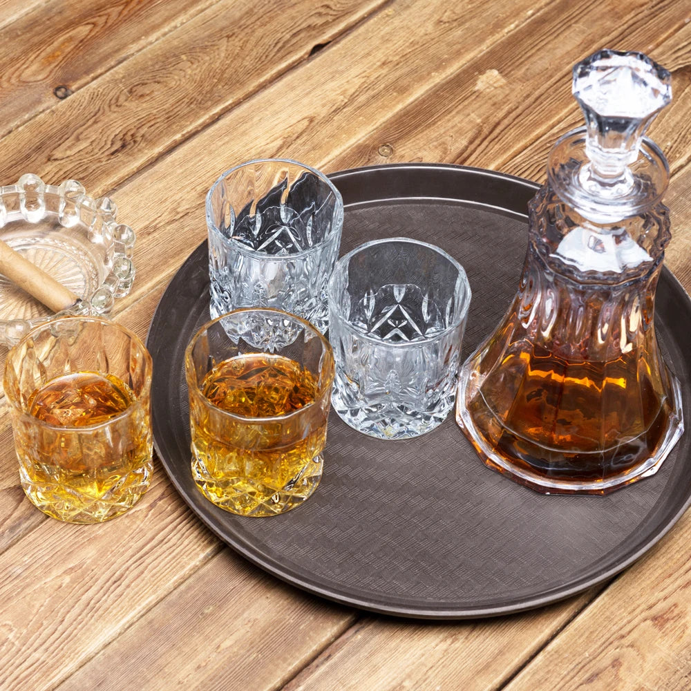 KANARS Crystal Whiskey Decanter Set with 4pcs Rock Glass Tumblers