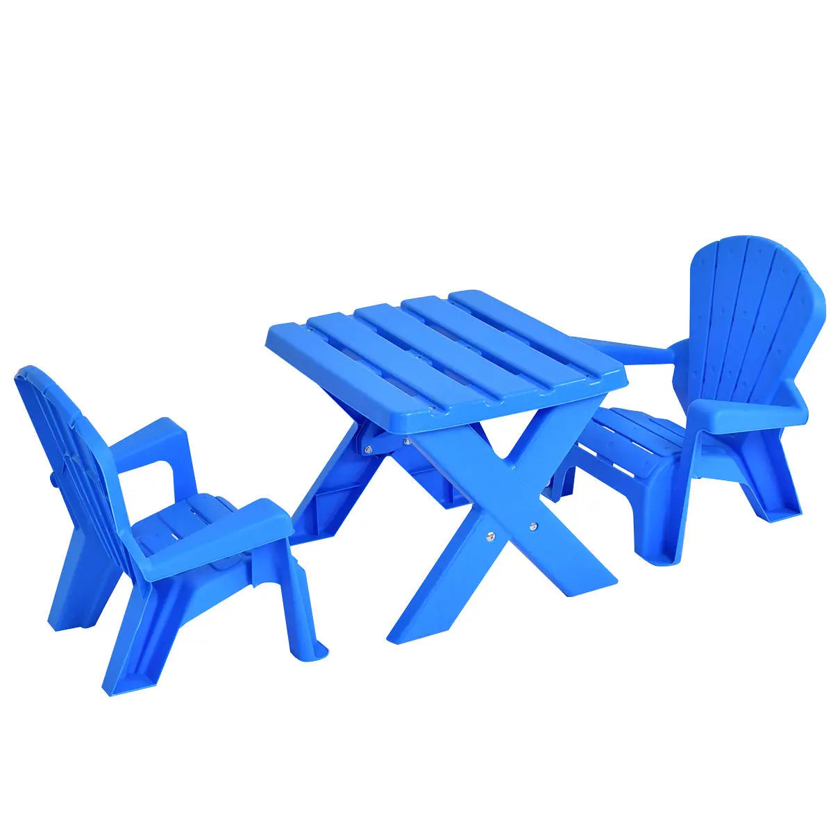 Plastic Children Kids Table & Chair Set 3-Piece Play Furniture In/Outdoor (Blue)