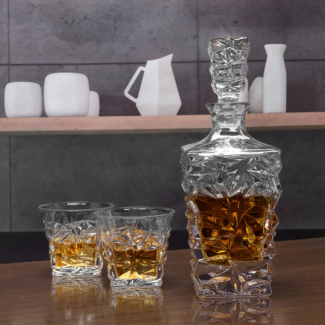 KANARS Crafted 27 Oz Crystal Whiskey Decanter with 4pcs 9 Oz Rock Glasses