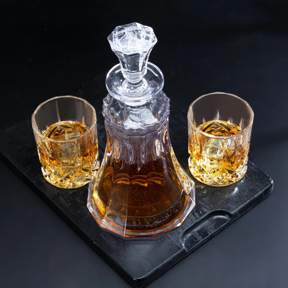 KANARS Crystal Whiskey Decanter Set with 4pcs Rock Glass Tumblers