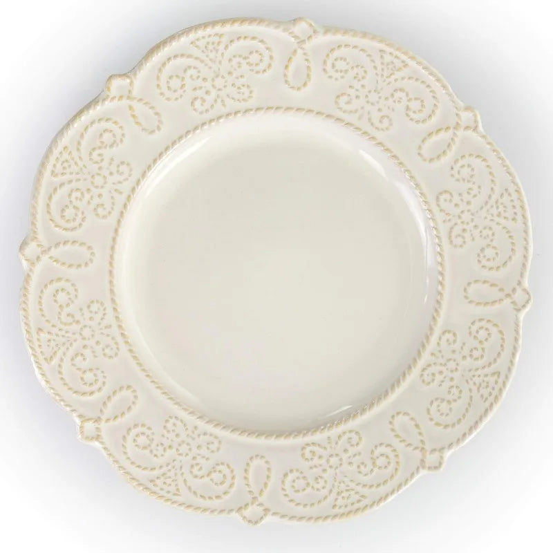 Round Decorated Scallop Embossed Dinnerware Dish Set, 16 Piece