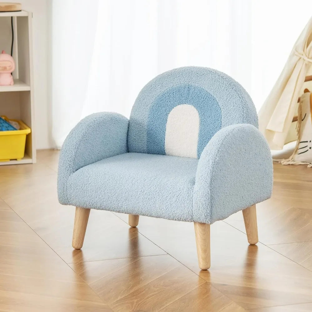 Plush Fabric Upholstered Children's Armchair with Solid Wooden Frame, Anti-Tipping Design