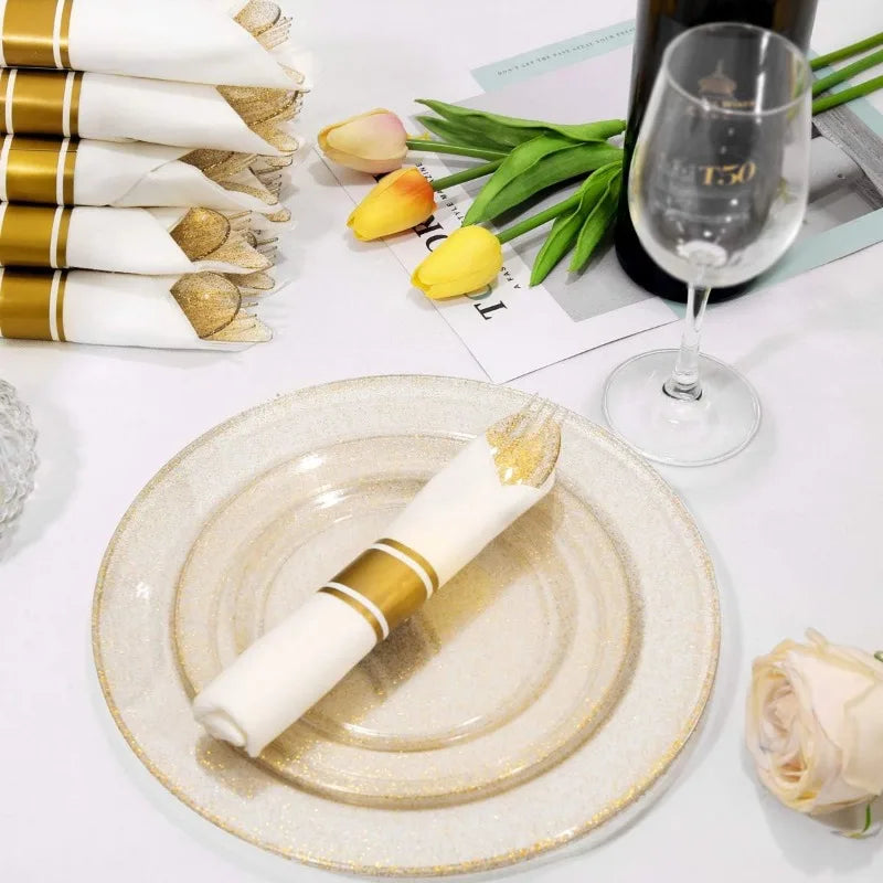 350 Pieces Gold Glitter Dinnerware Set- 50 Guest