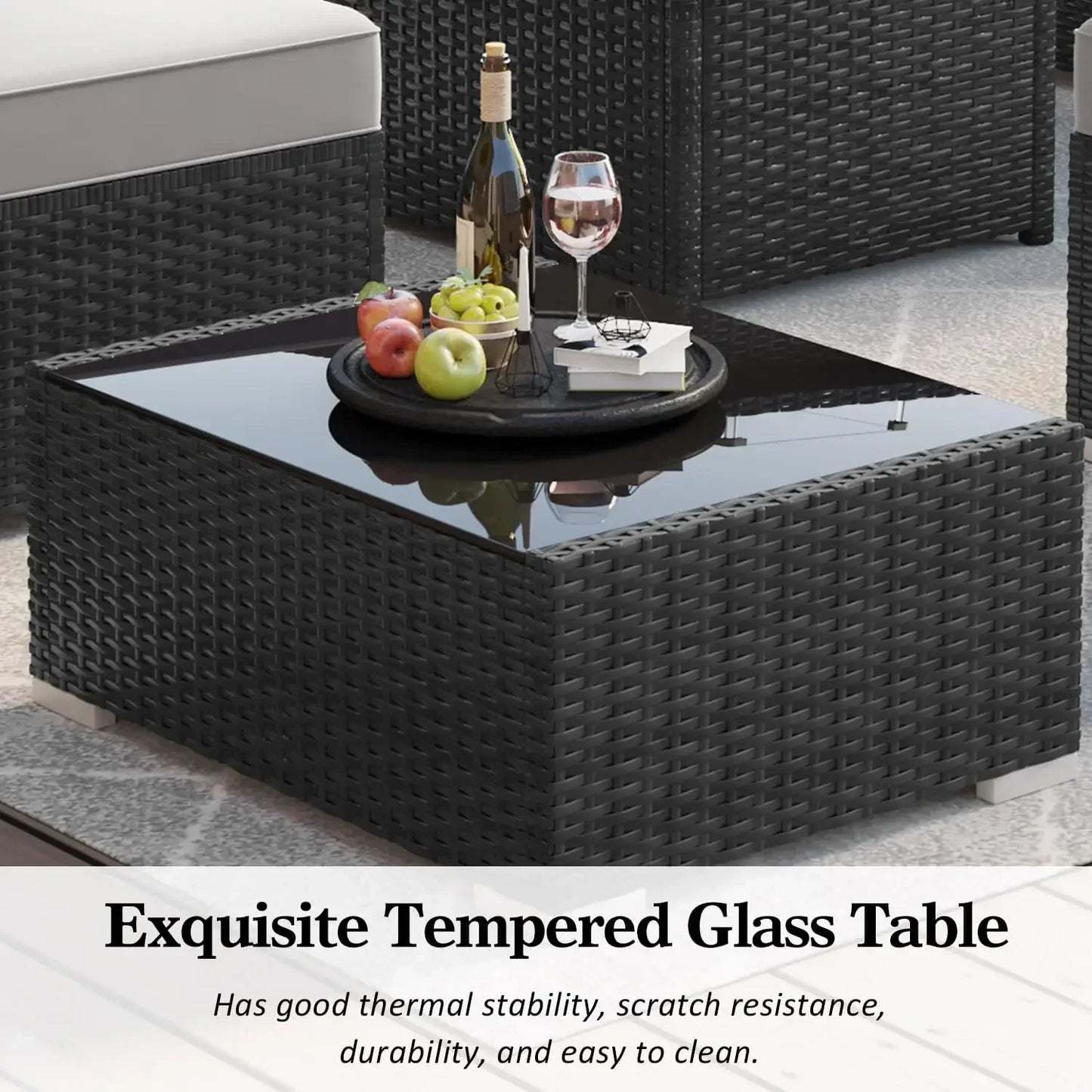 15 Piece Patio Set with Fire Pit Table, Black/Light Grey