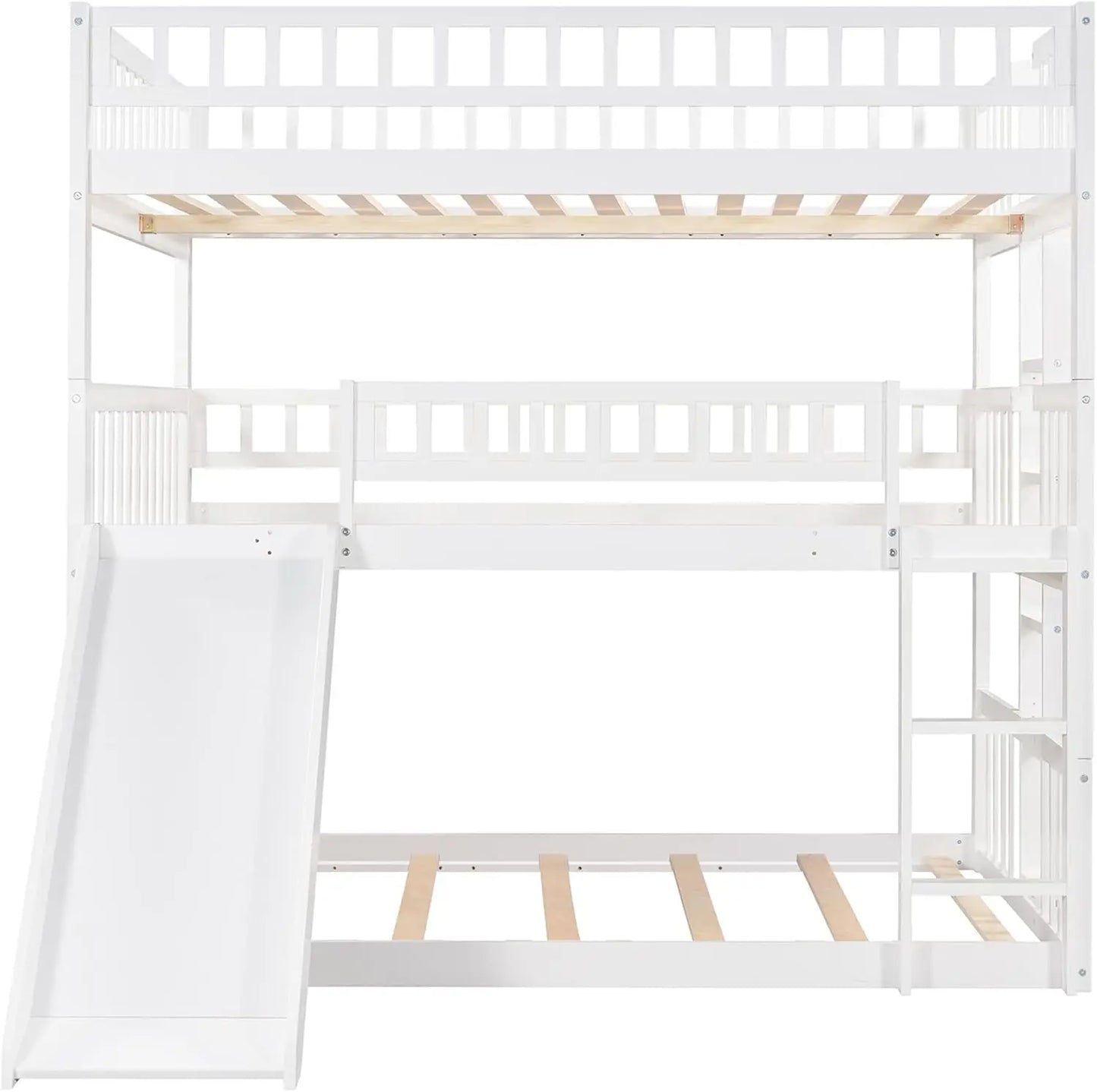 Full Over Full Over Full Triple Bunk Beds with Slide