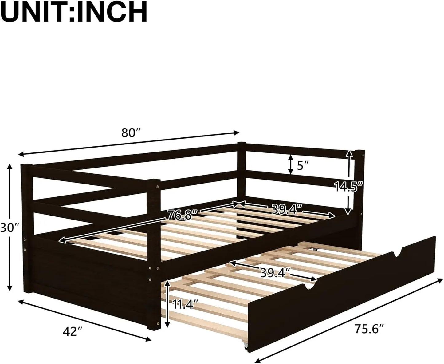 Twin Classic Wood Platform Daybed Bed Frame with Trundle