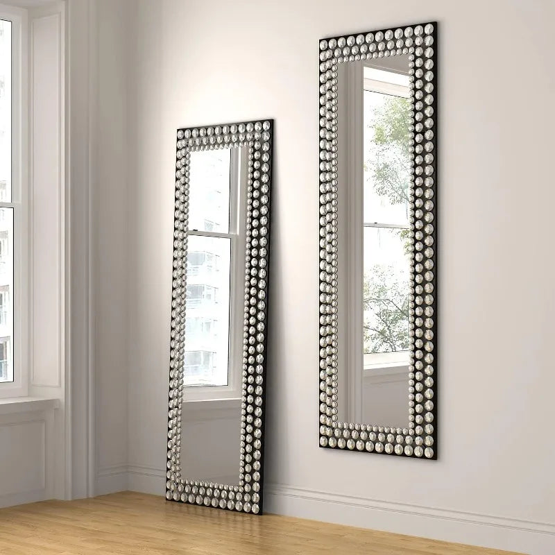 Full Length - Jeweled Accented Crystal Metal Frame, Wall-Mounted or Standing Full Body Mirror 65”*22”