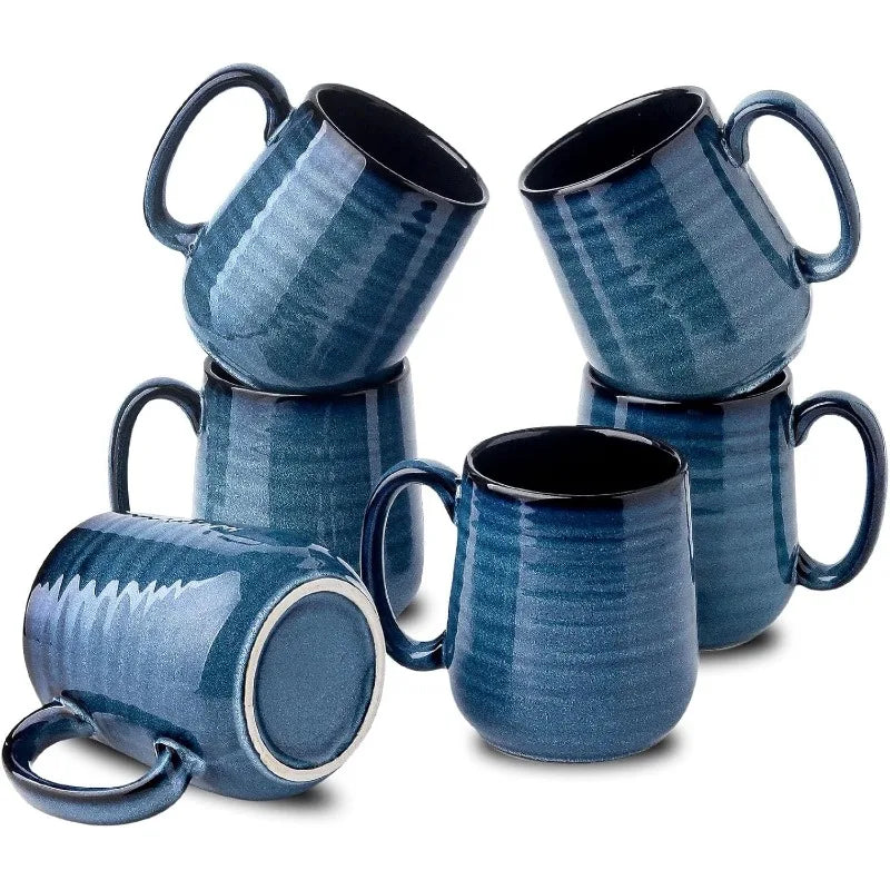 Set of 6, 12 Ounce Ceramic Coffee Cups Set with Handle