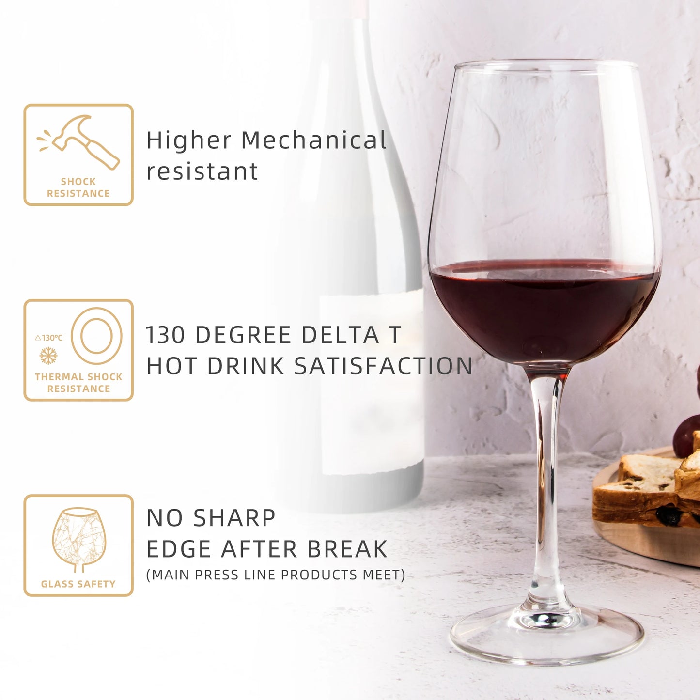 Set of 12 Shock Resistant Tempered Wine Glasses