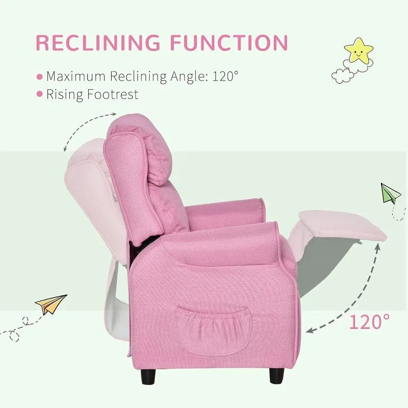 Kid's Single Lounger Recliner Armchair with Footrest, 2 Side Pockets