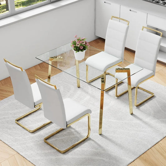 Rectangle Clear Glass Table Top Dining Set