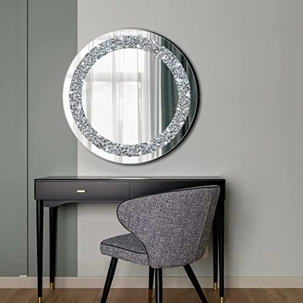 24x24 Inch Frameless Crystal Diamond Round Glass Wall Mirror