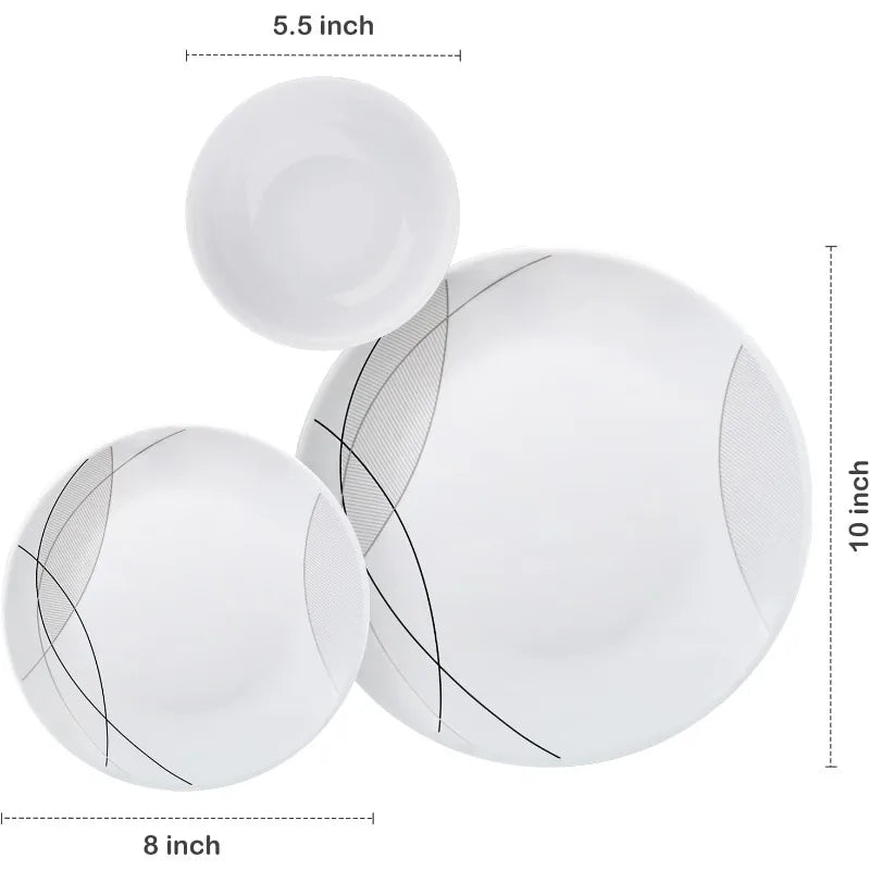 18-Piece Chip Resistant Dinnerware Set, White-Gray