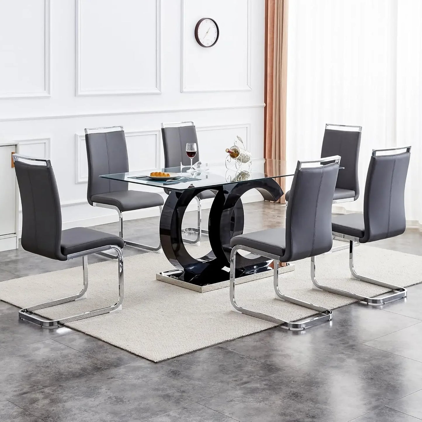 7 Piece Tempered Glass Table Top Dining Table Set