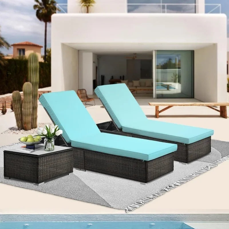 2 Piece Outdoor PE Wicker Chaise Lounge Set