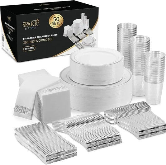 350 PC Plastic Dinnerware Set For 50 Guests