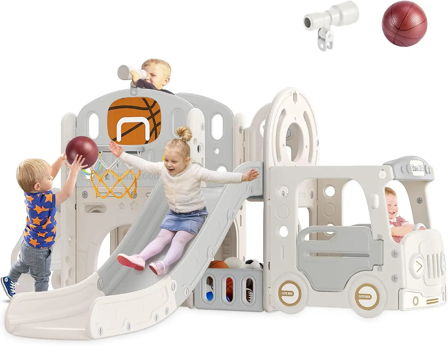 9 in 1 Toddler Slide, Kid Slide for Toddlers Age 1-3, with Ring Toss, Basketball Hoop and Telescope, Indoor Outdoor Slide