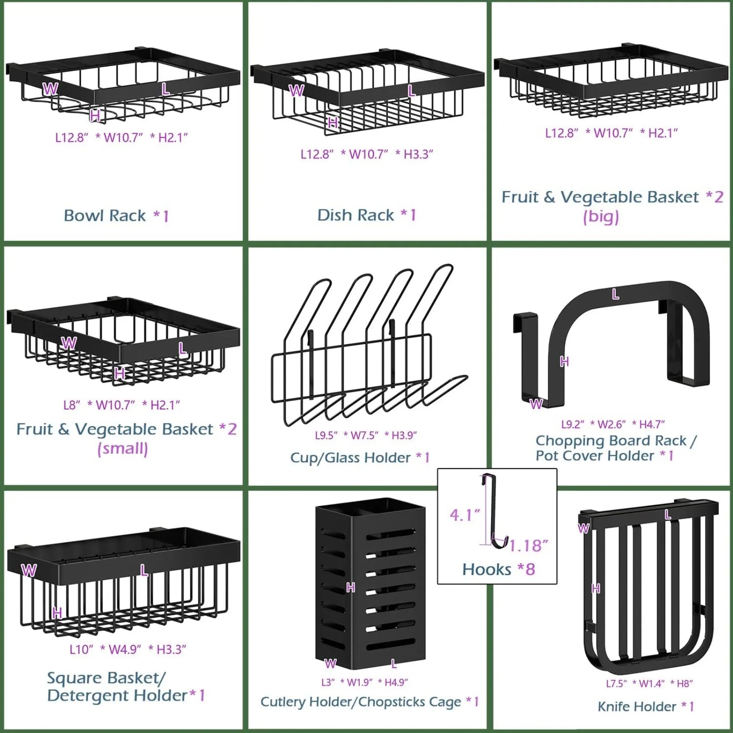 3 Tier, Adjustable Over Sink Dish Drying Rack (34"-45")