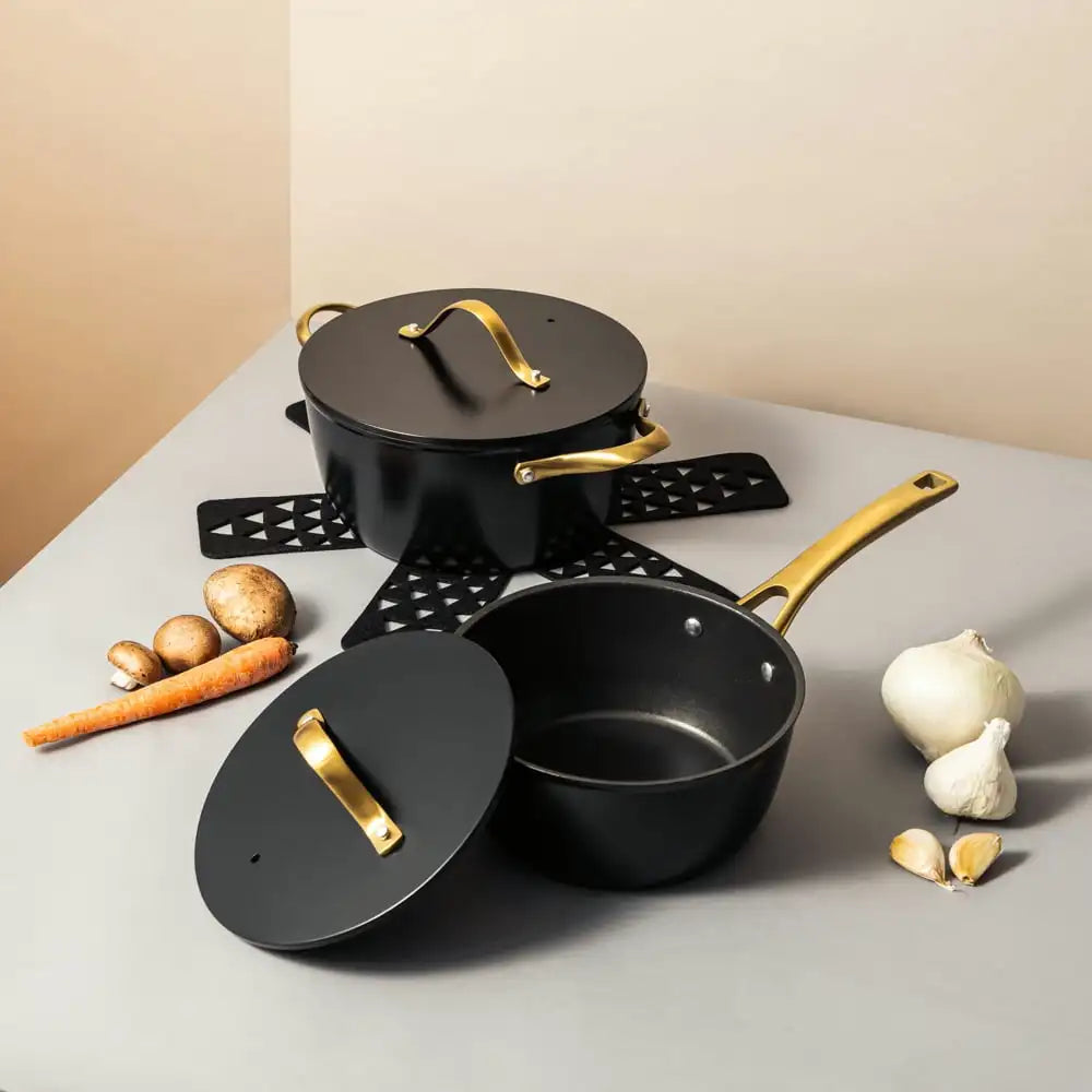 Heavy Duty 12 Piece Black Gold Non Stick Induction Cookware Set