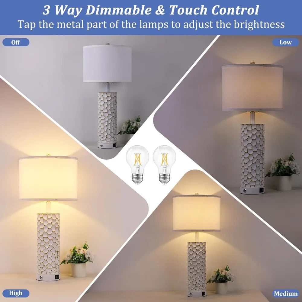 25” Tall Set of 2 Table Lamps with Dual USB Charging Ports