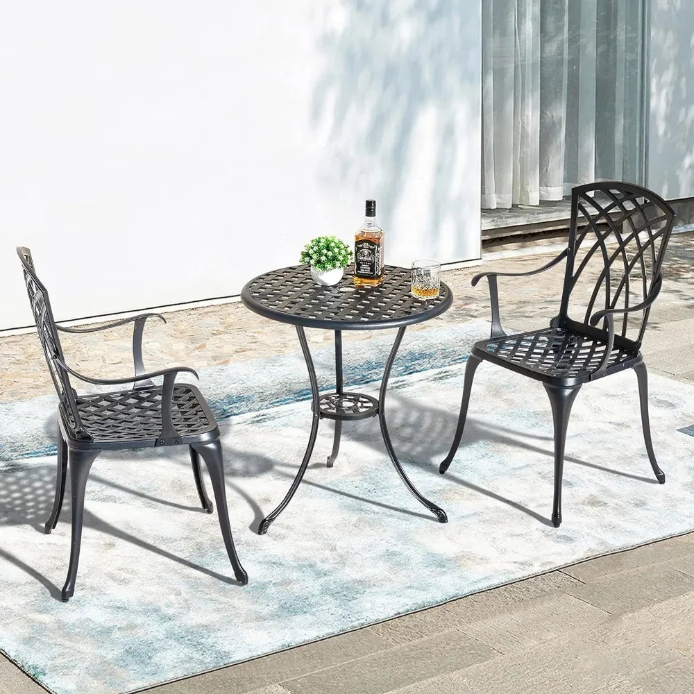 3 Piece Cast Aluminum Bistro Table and Chairs Set