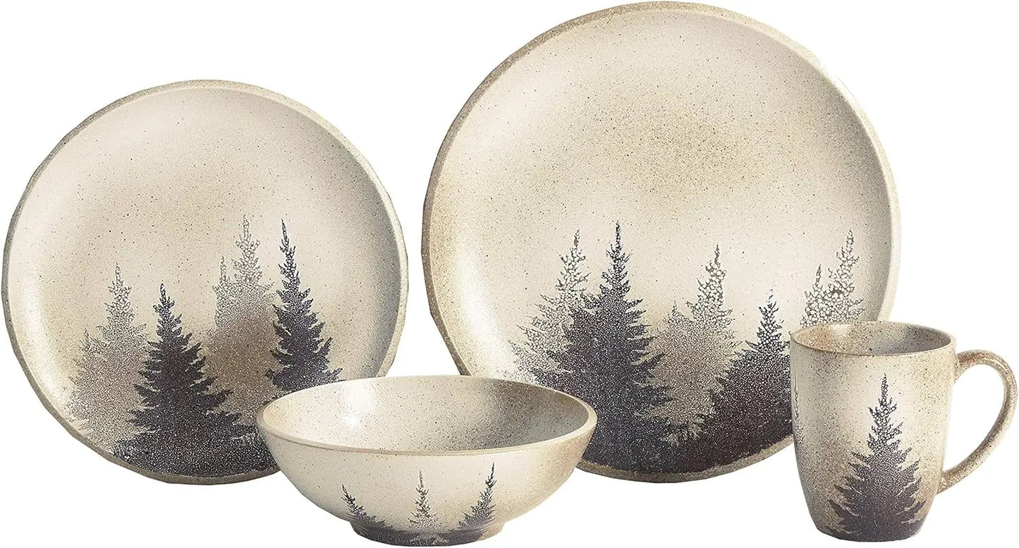 Ceramic 16 Piece Forest Pine Tree Theme Dishware Set