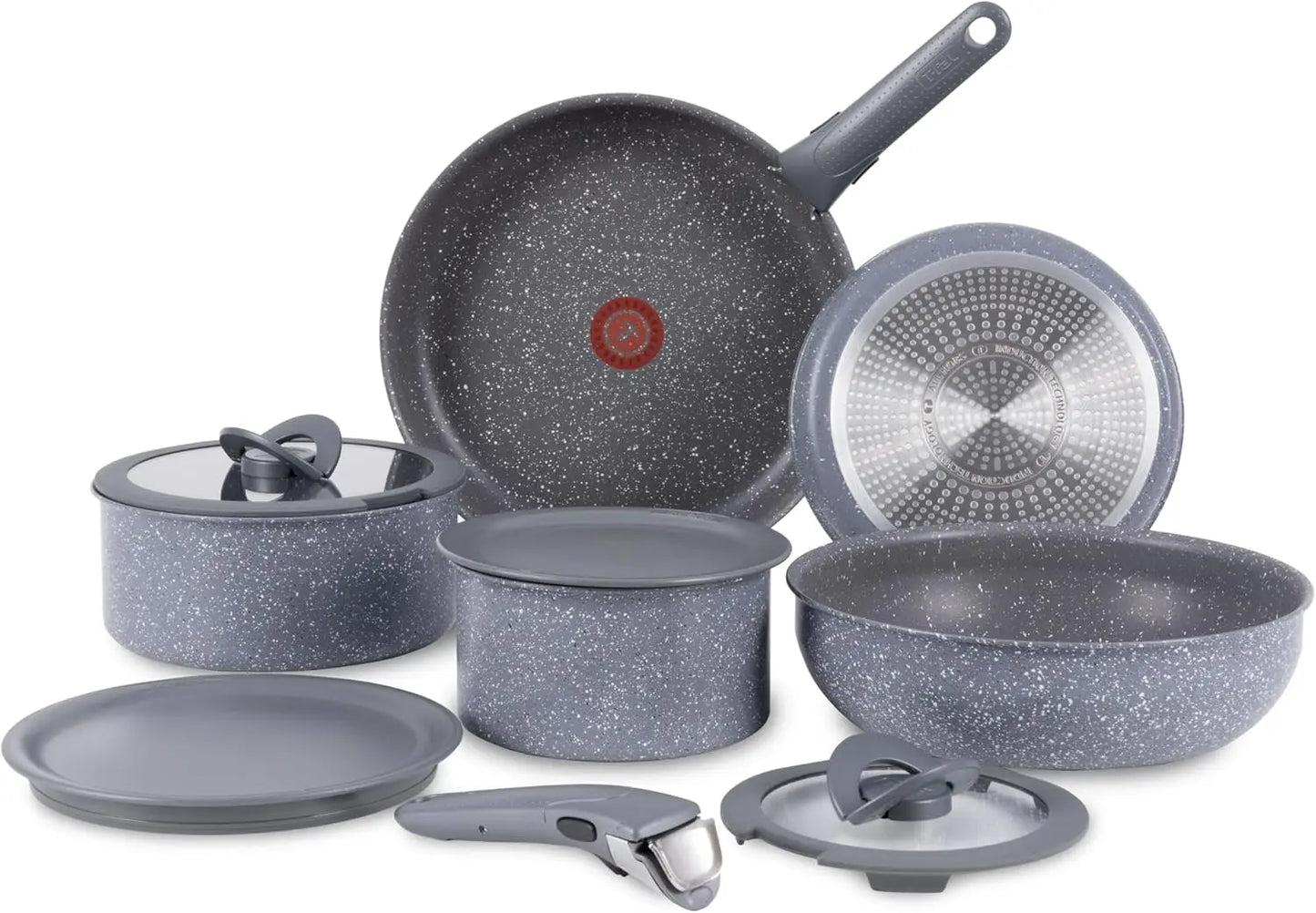 11 Piece Granite Titanium Non Stick Induction Cookware Set with Detachable/Removable Handle