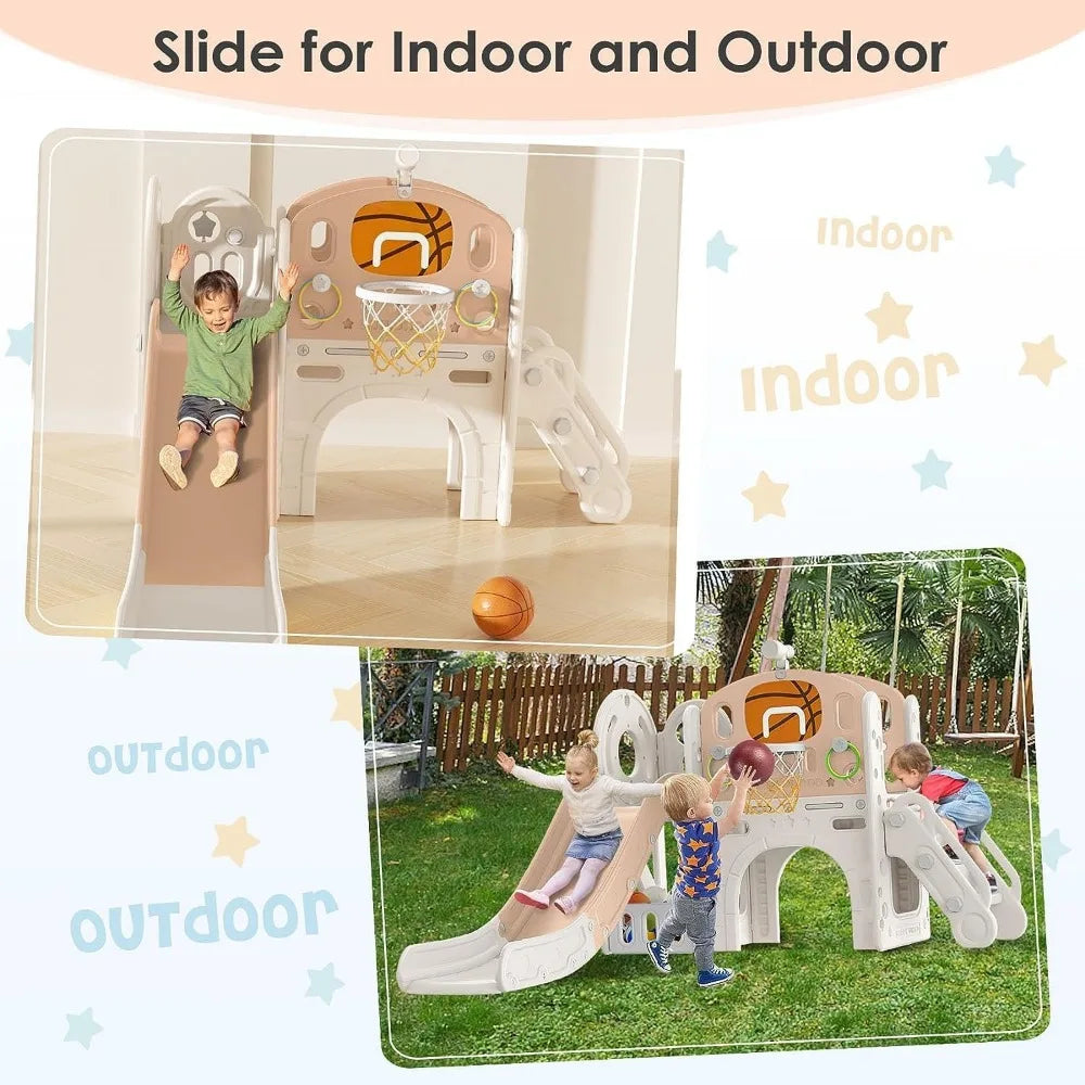 9 in 1 Toddler Slide, Kid Slide for Toddlers Age 1-3, with Ring Toss, Basketball Hoop and Telescope, Indoor Outdoor Slide