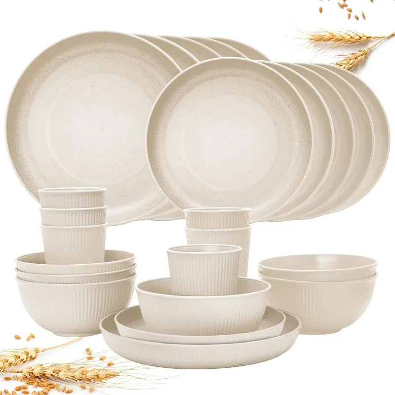 24PCS Wheat Straw Dinnerware Sets for 6, Dishwasher Microwave Safe