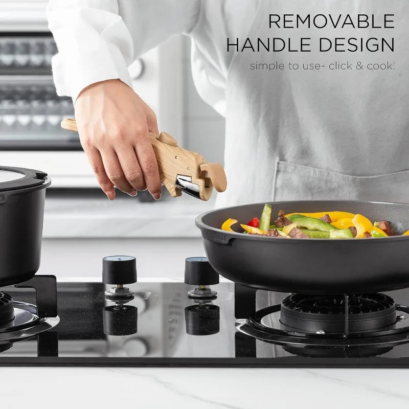 16 Piece Healthy Safe Ceramic Nonstick Kitchen Cookware with Soft Touch Removable Handle